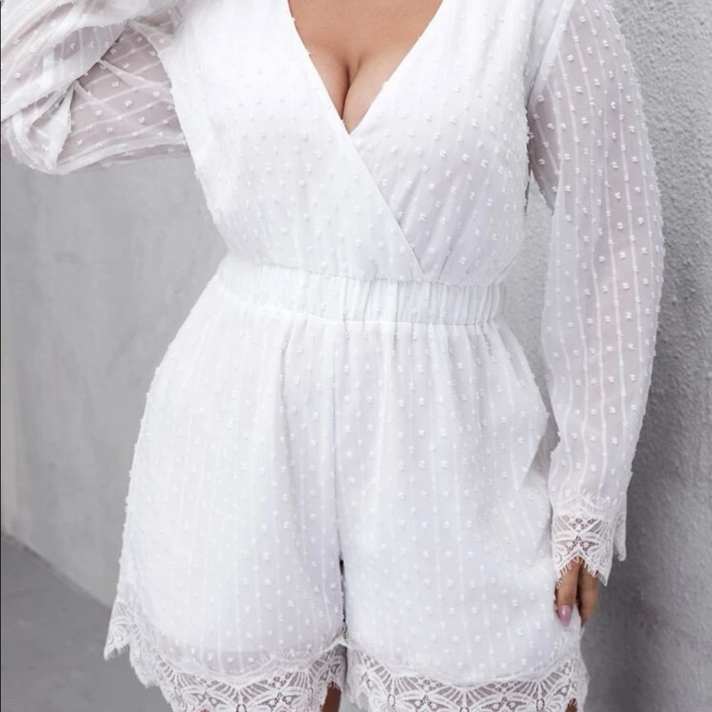 Plus size white lace romper